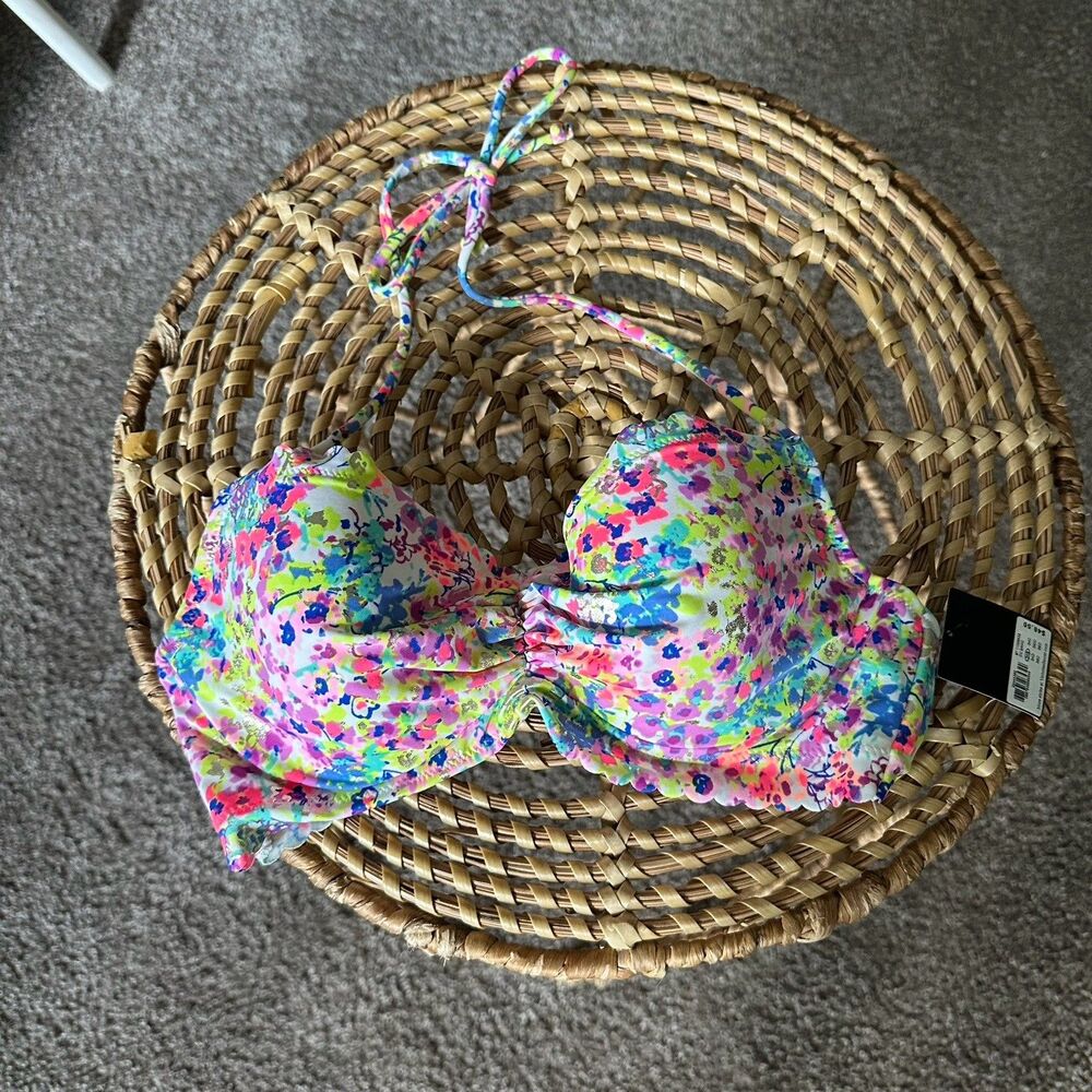 NWT Victoria's Secret Swimsuit Bikini Top Multi Colored Sz 34B Bandeau Padded